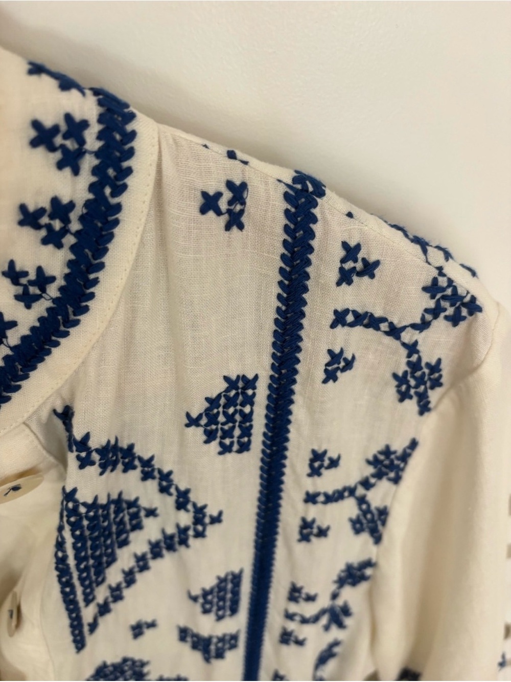 Farm Rio Embroidered White & Blue Boho Dress with Belt - Picture 4 of 4
